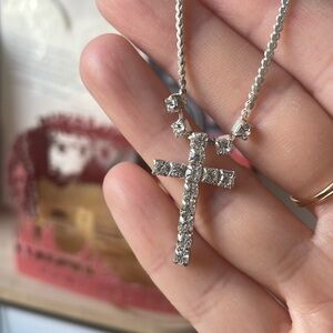 Classic Crystal silver-tone cross pendant chain necklace